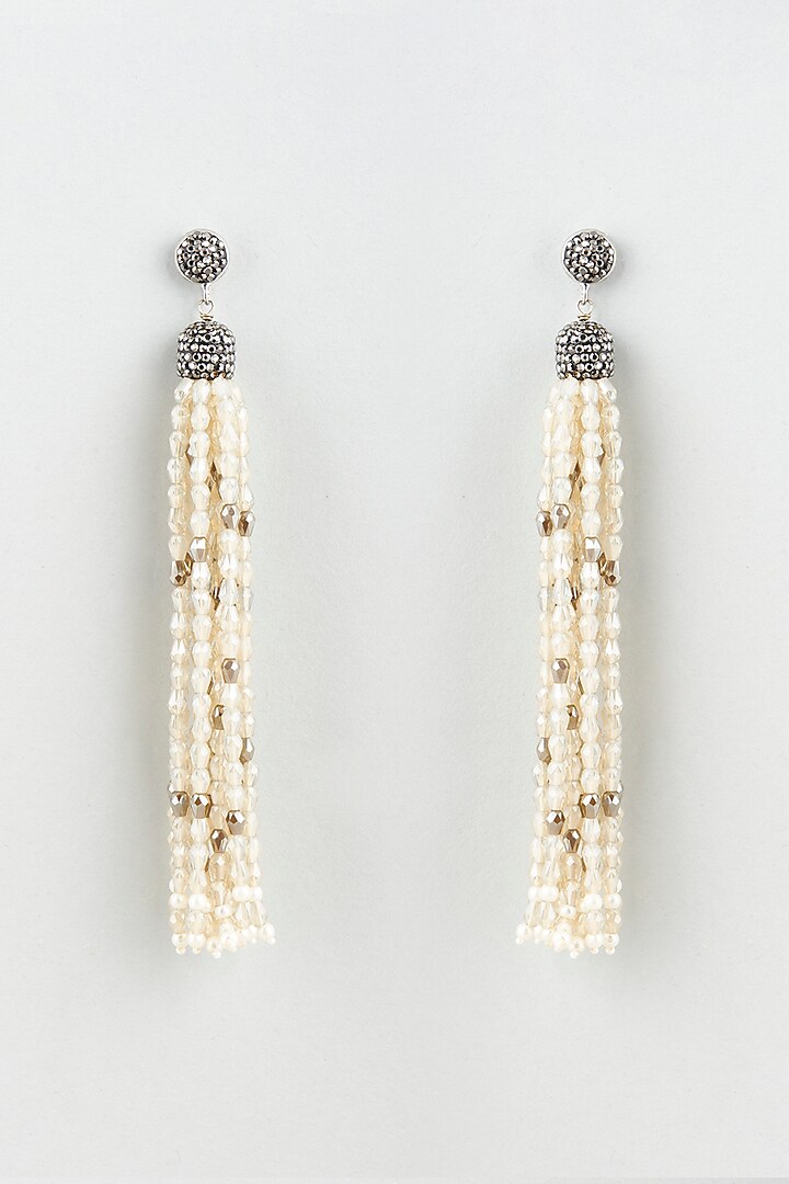 Cream Crystal Earrings by Desi Bijouu