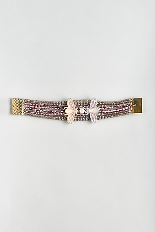 Maroon Crystals & Zircon Butterfly Bracelet by Desi Bijouu