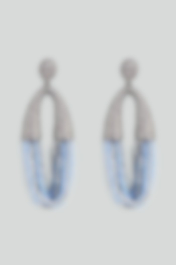 Silver & Sky Blue Crystal Dangler Earrings by Desi Bijouu