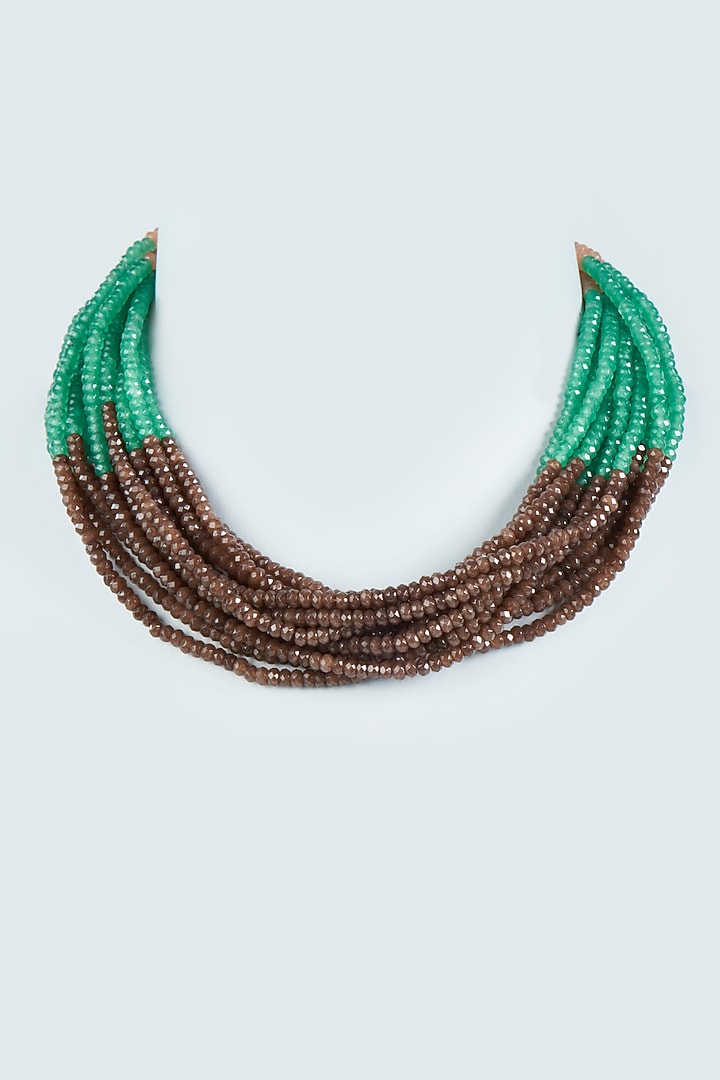Brown & Green Beaded Mala by Desi Bijouu at Pernia's Pop Up Shop