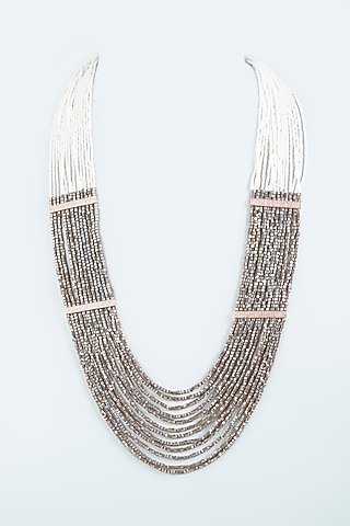 Light Brown Beaded Necklace by Desi Bijouu