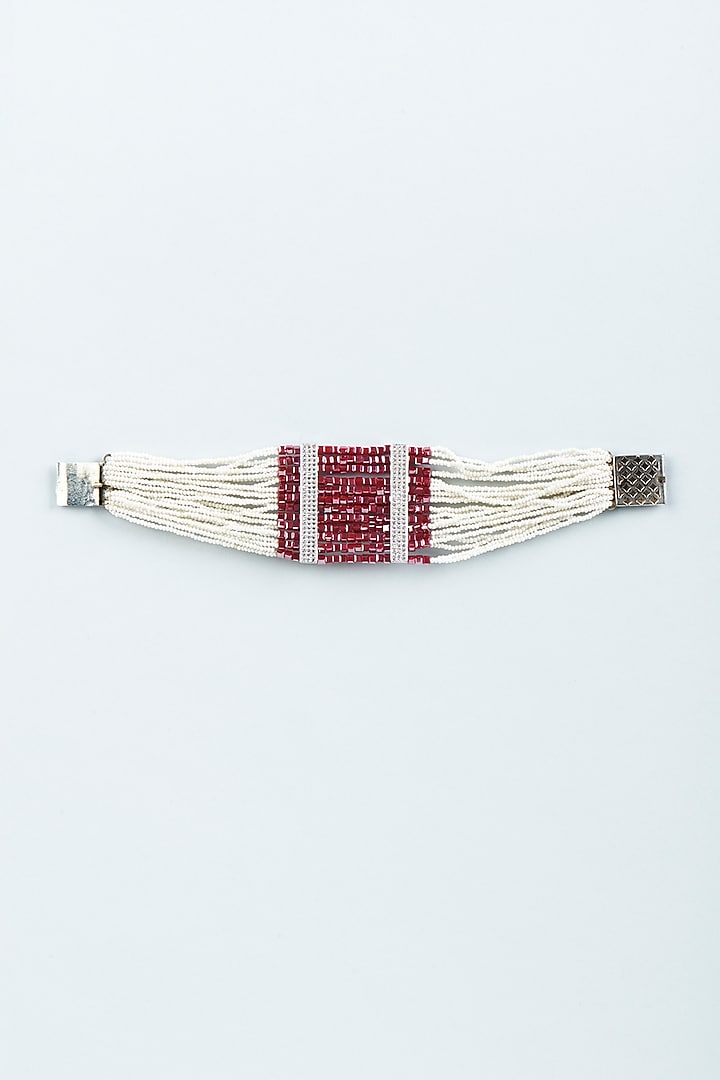 Red & White Beaded Bracelet by Desi Bijouu at Pernia's Pop Up Shop