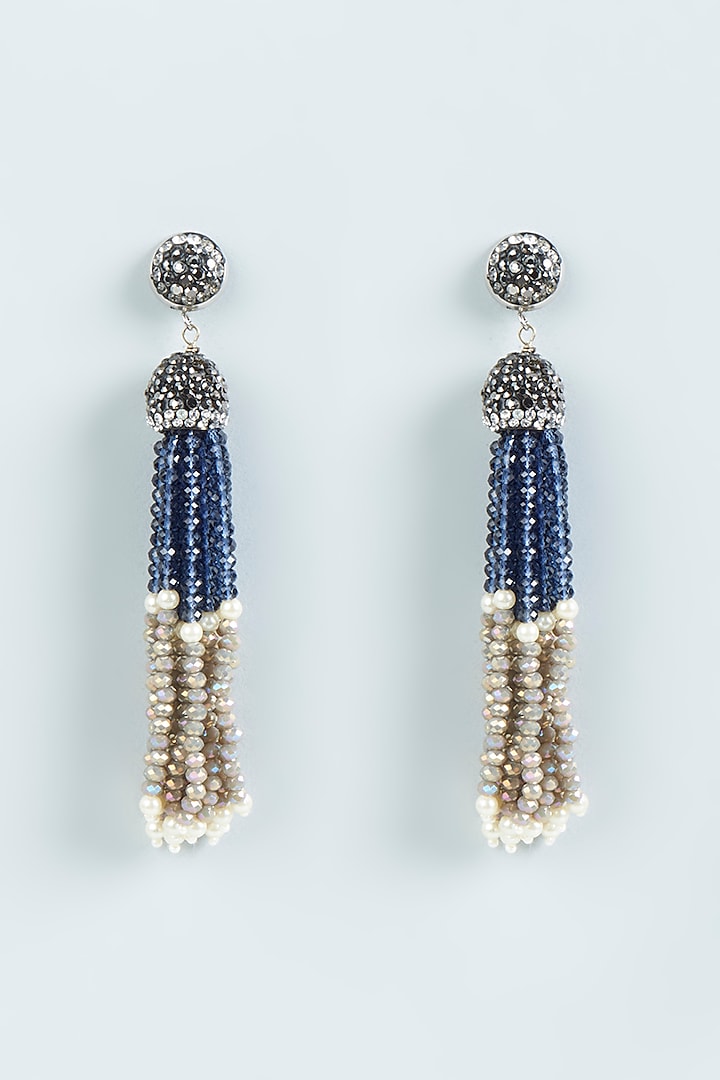 Blue & Black Beaded Dangler Earrings by Desi Bijouu