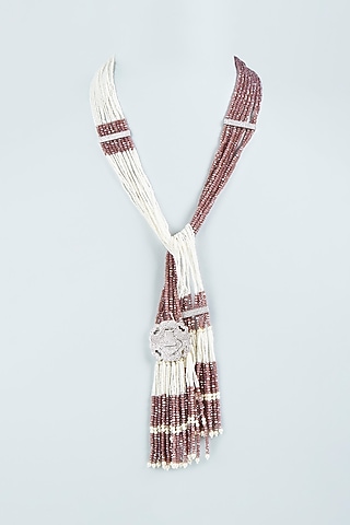 White & Brown Beaded Necklace by Desi Bijouu