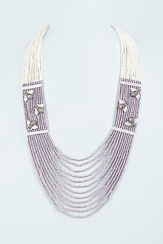 Purple & White Beaded Necklace by Desi Bijouu