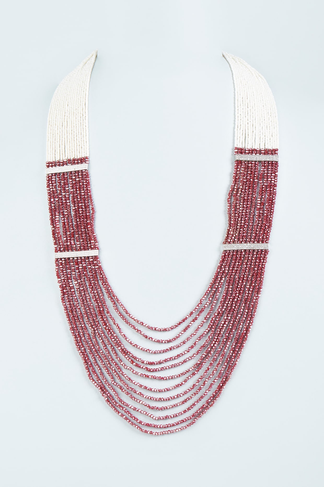 Pink, red and white beaded necklace – The Pompomporium
