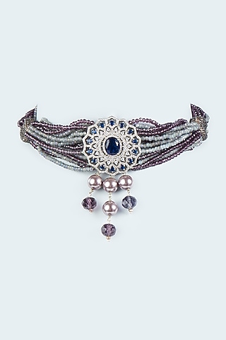 Champagne Beaded Choker Necklace by Desi Bijouu