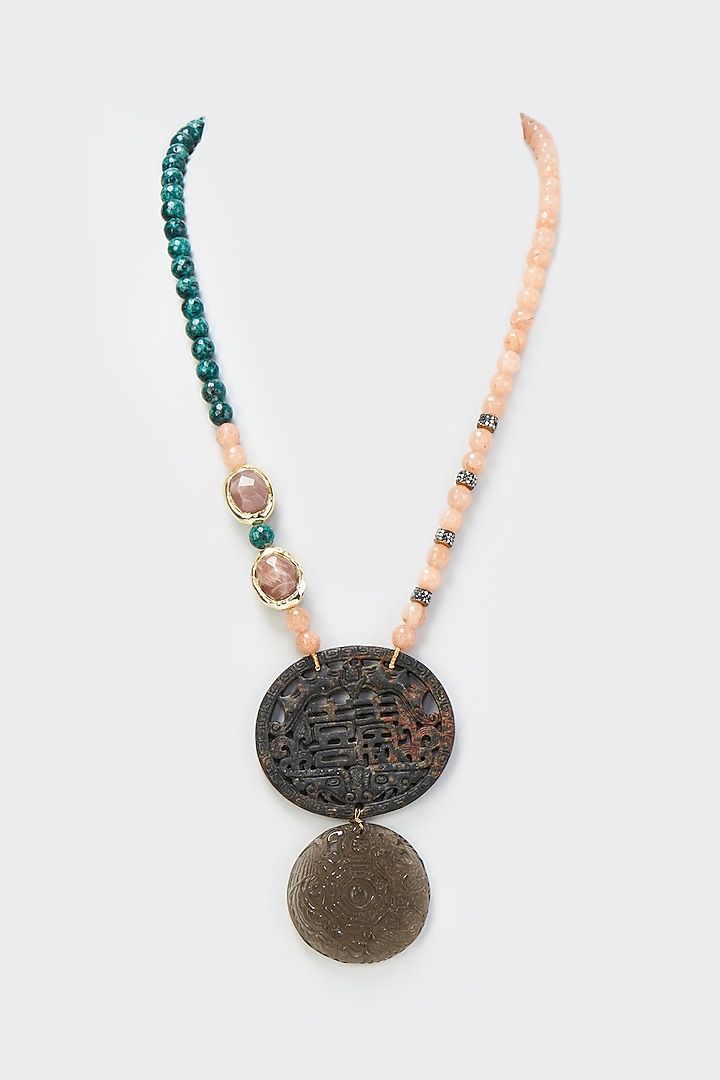 Green Crystal Pendant Necklace by Desi Bijouu