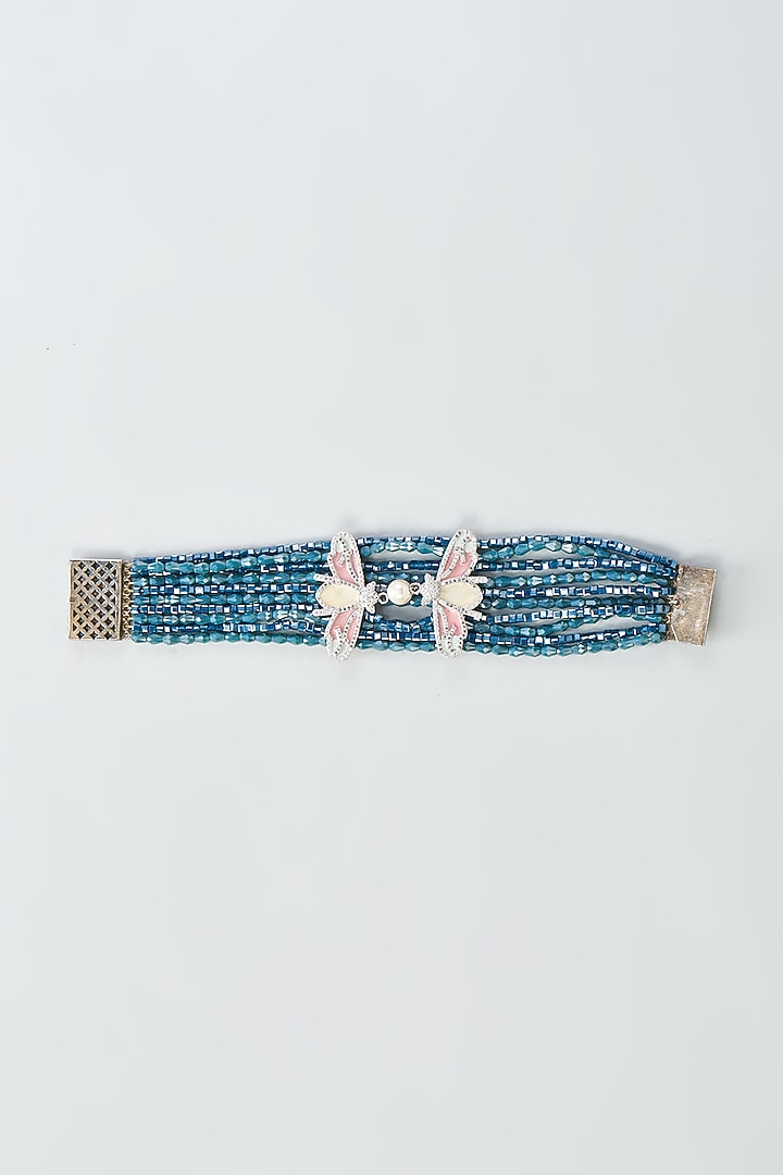 White Finish Blue Crystal Bracelet by Desi Bijouu at Pernia's Pop Up Shop