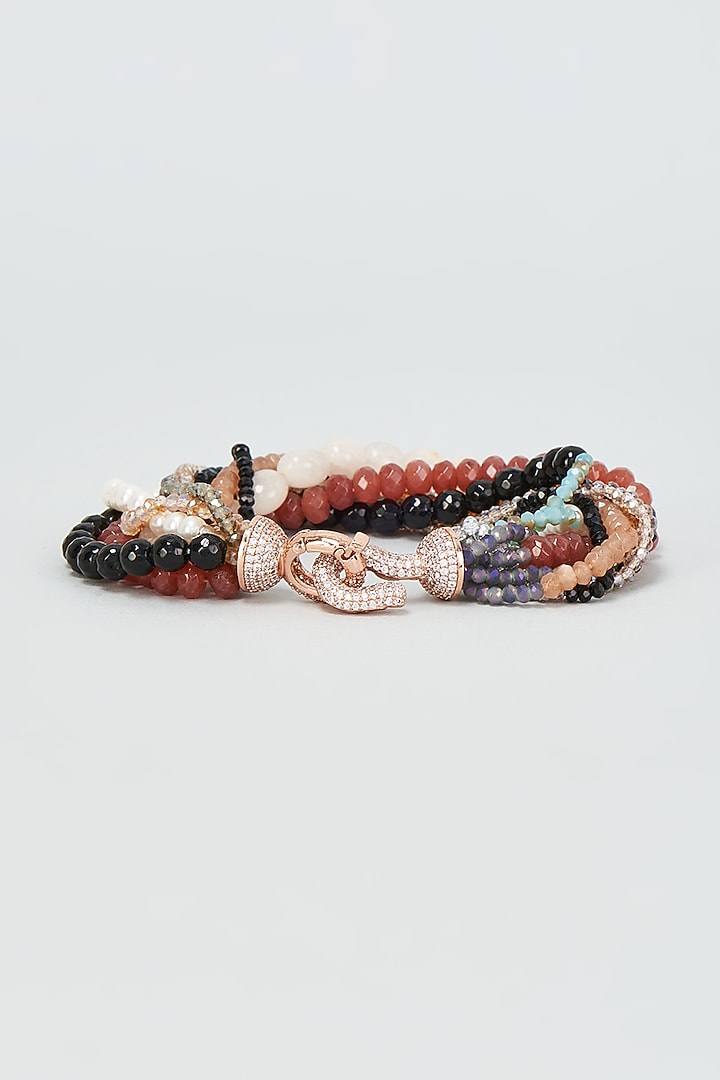 Rose Gold Finish Beaded Twisted Bracelet by Desi Bijouu at Pernia's Pop Up Shop