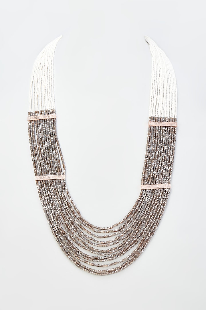 Rose Gold Finish Brown Crystal Layered Necklace by Desi Bijouu