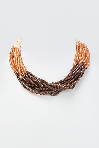 Brown Crystal Beaded Necklace by Desi Bijouu