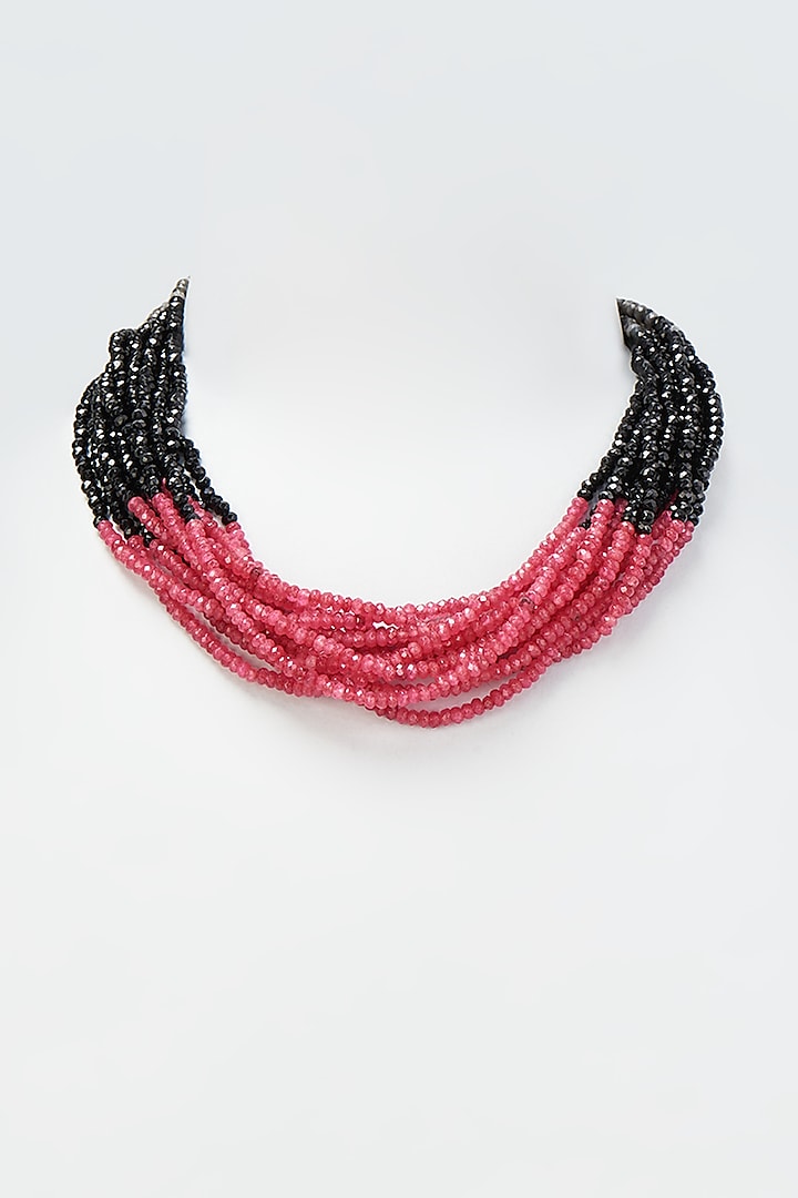 Pink Crystal Beaded Necklace by Desi Bijouu