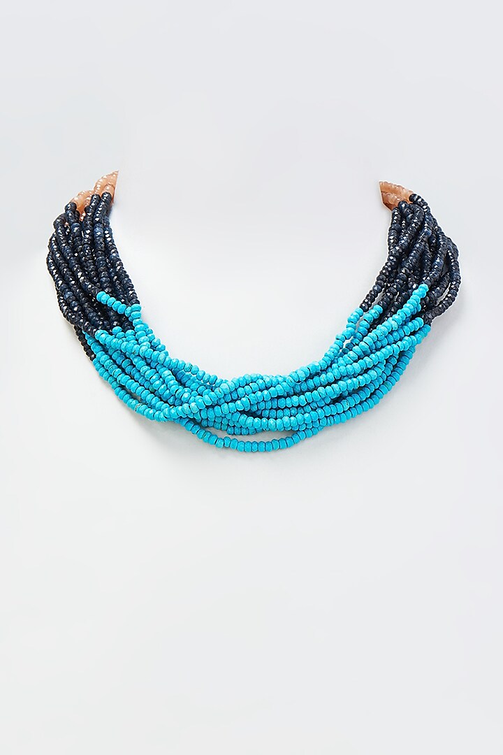 Blue Crystal Beaded Necklace by Desi Bijouu