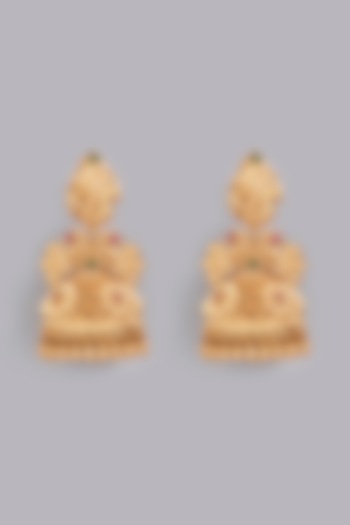 Gold Finish Temple Jhumka Earrings by Desi Bijouu