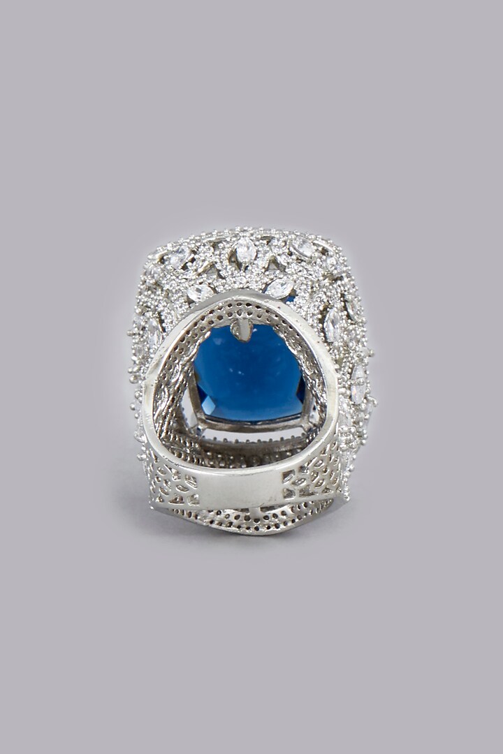 White Finish Blue Synthetic Stones & Zircons Ring by Desi Bijouu at Pernia's Pop Up Shop