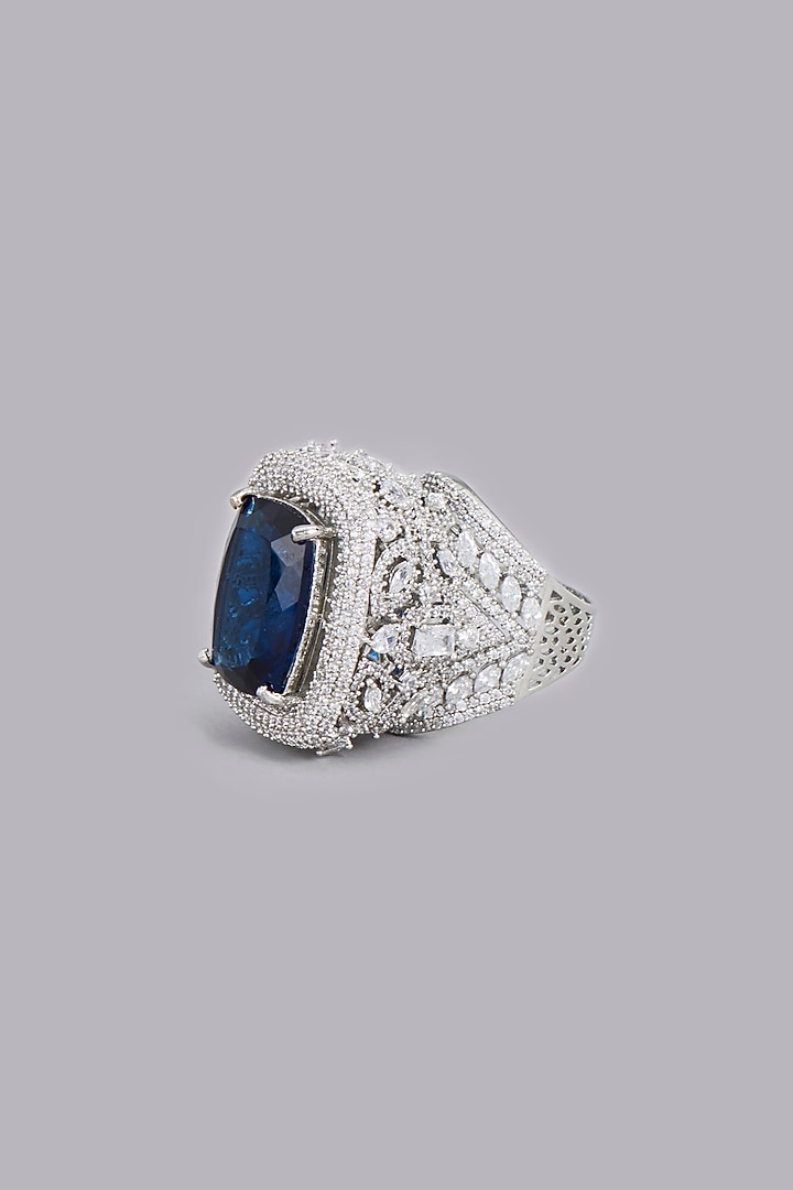 White Finish Blue Synthetic Stones & Zircons Ring by Desi Bijouu at Pernia's Pop Up Shop