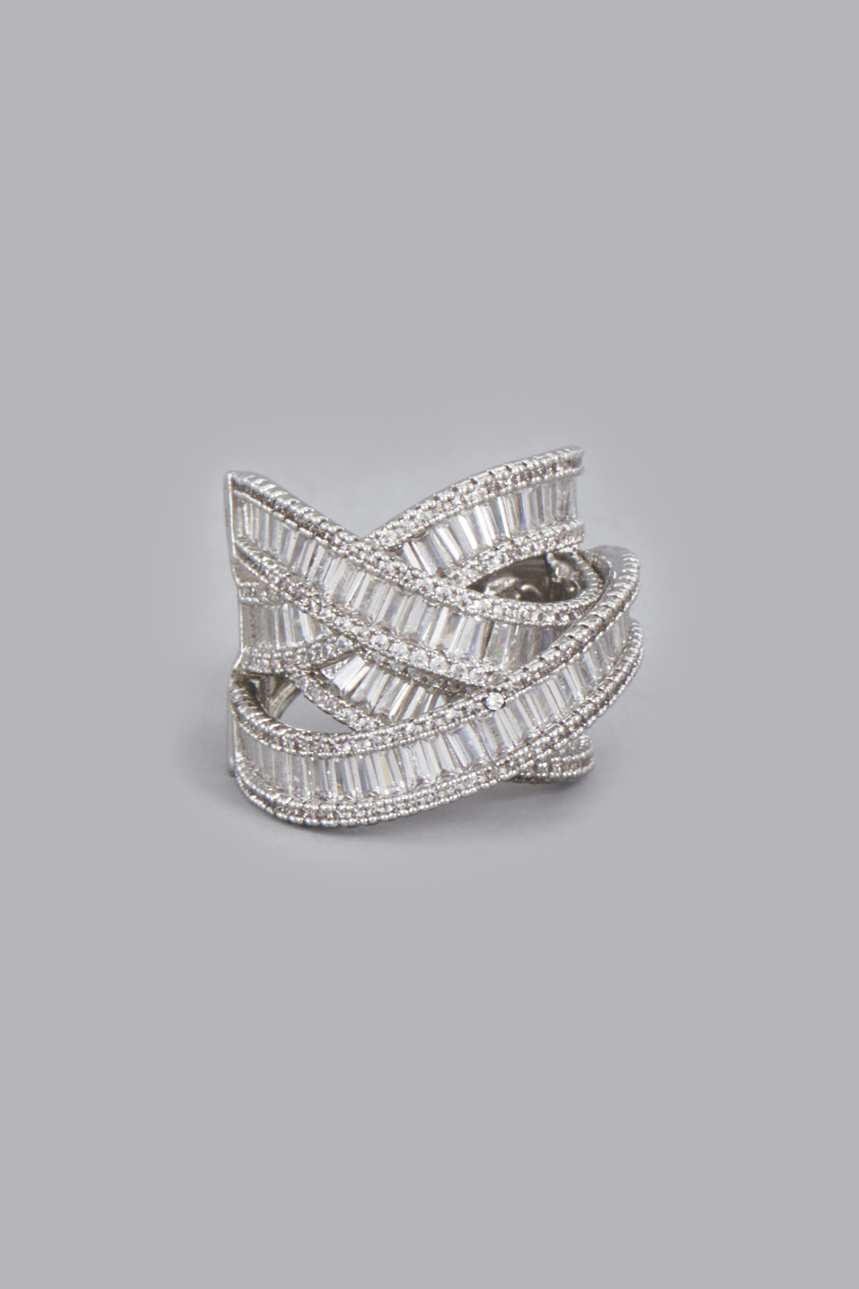 White Finish Zircons Ring by Desi Bijouu