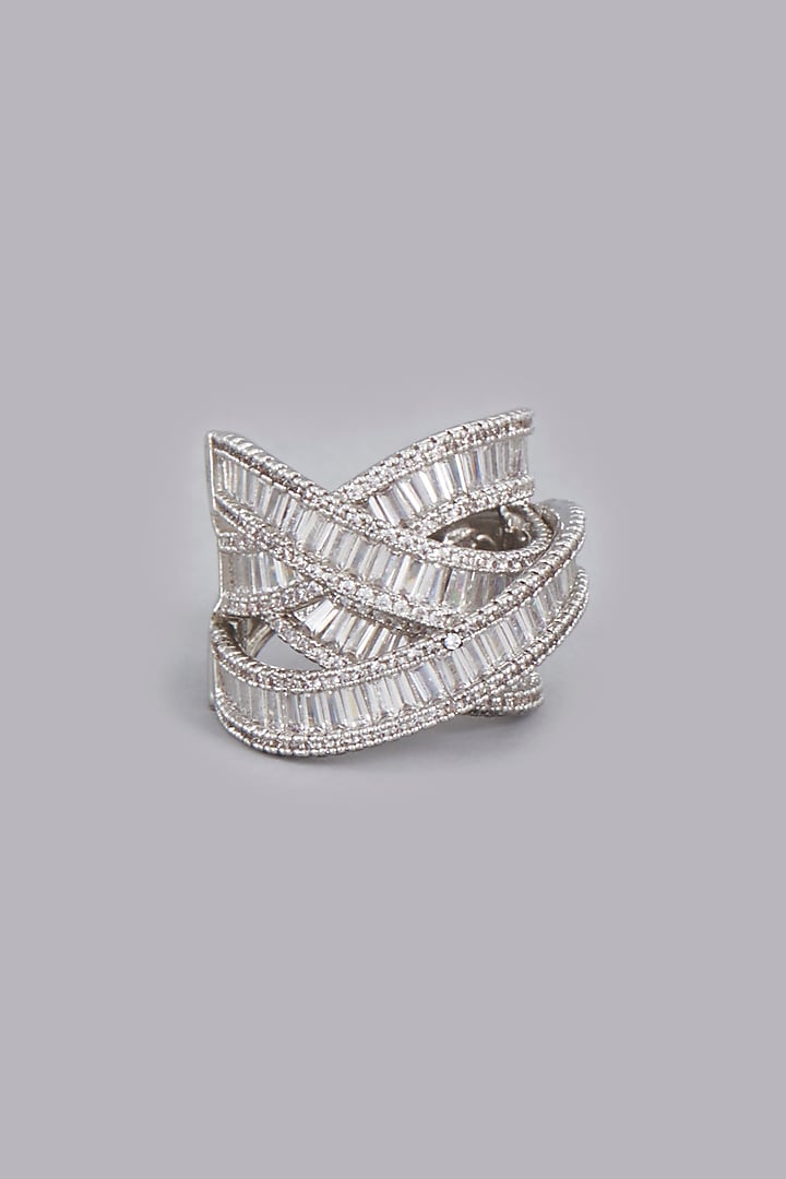 White Finish Zircons Ring by Desi Bijouu
