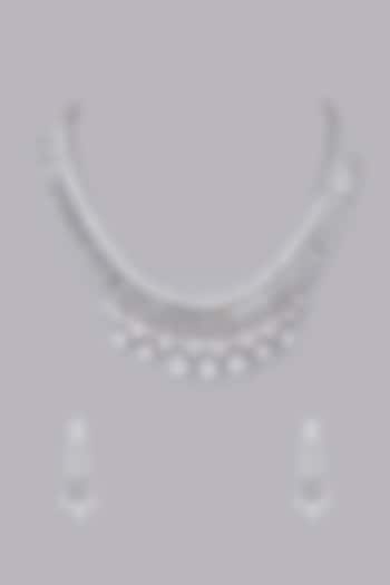 White Finish Zircons Necklace Set by Desi Bijouu