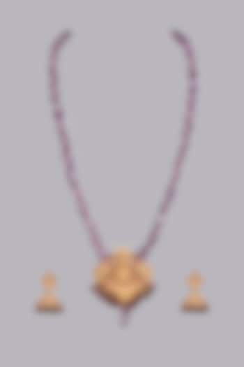 Gold Finish Amethyst Necklace Set by Desi Bijouu
