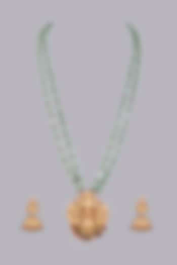 Gold Finish Kundan Polki Temple Necklace Set by Desi Bijouu