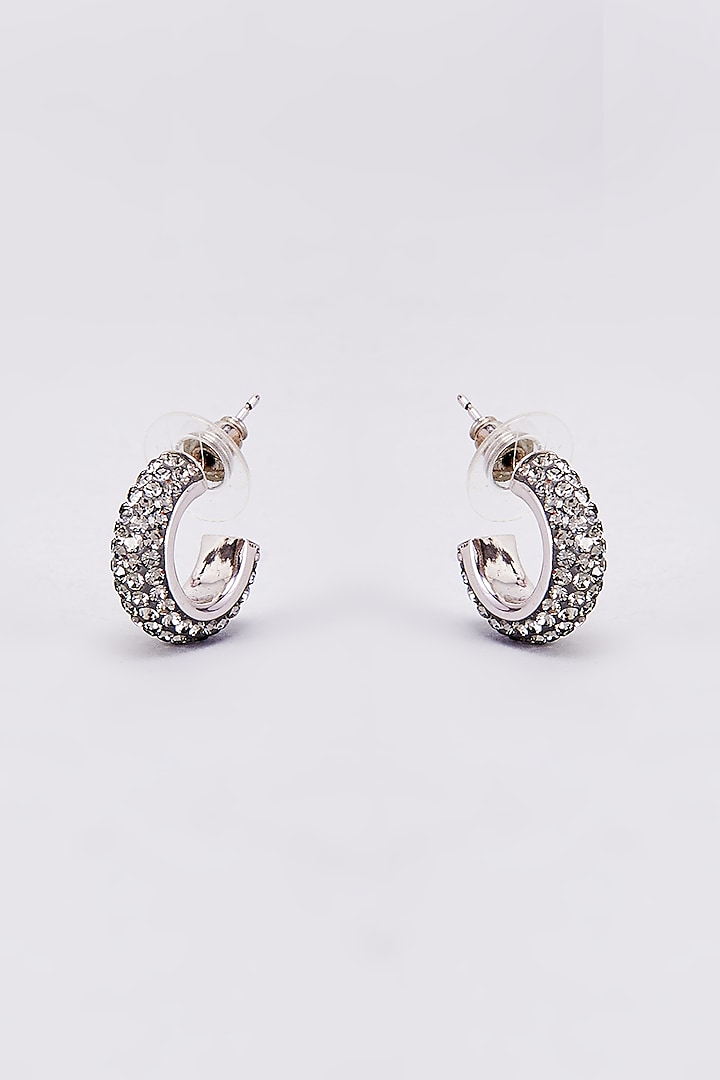 Grey Swarovski Hoop Earrings by Desi Bijouu