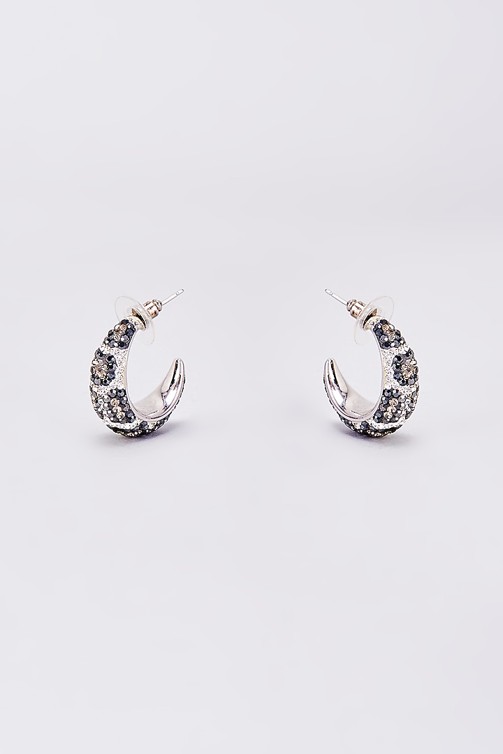 Black Swarovski Hoop Earrings by Desi Bijouu