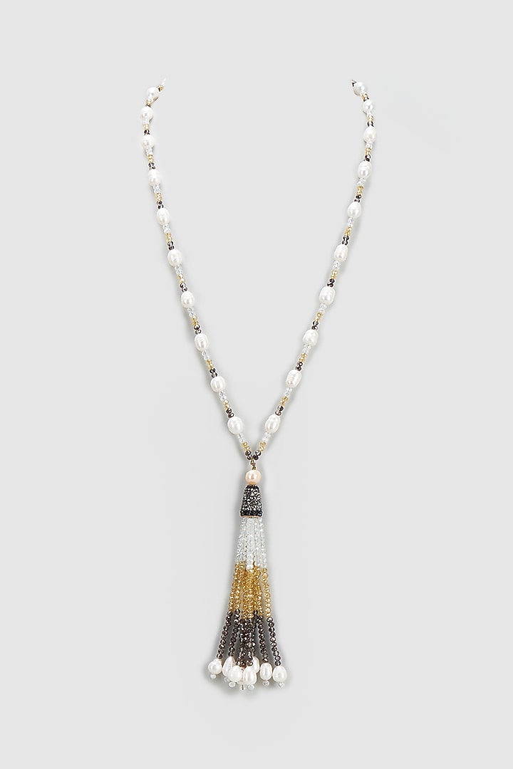 White Crystal & Freshwater Pearl Mala by Desi Bijouu at Pernia's Pop Up Shop