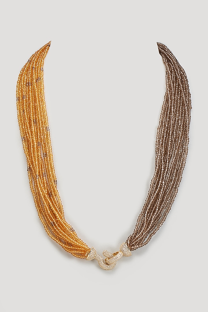 Rose Gold Finish Brown Crystal Necklace by Desi Bijouu at Pernia's Pop Up Shop