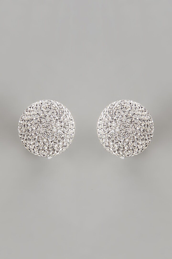 White Finish Swarovski Stud Earrings by Desi Bijouu at Pernia's Pop Up Shop