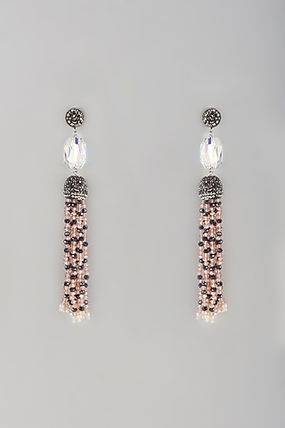 Black Rhodium Finish Swarovski Crystal Dangler Earrings by Desi Bijouu