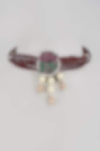 White Finish Red Crystal & Pearl Choker Necklace by Desi Bijouu at Pernia's Pop Up Shop