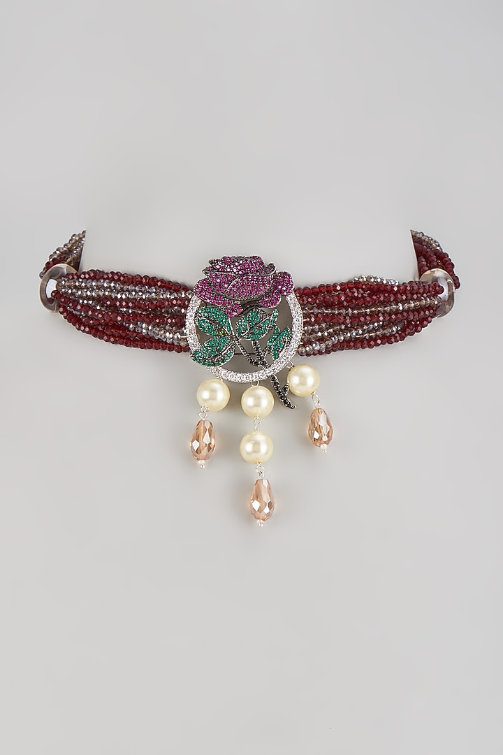 White Finish Red Crystal & Pearl Choker Necklace by Desi Bijouu at Pernia's Pop Up Shop