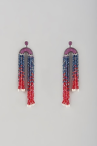 Black Rhodium Finish Crystal Dangler Earrings by Desi Bijouu