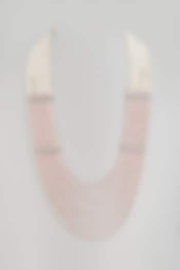 White Finish Beaded Long layered Necklace by Desi Bijouu