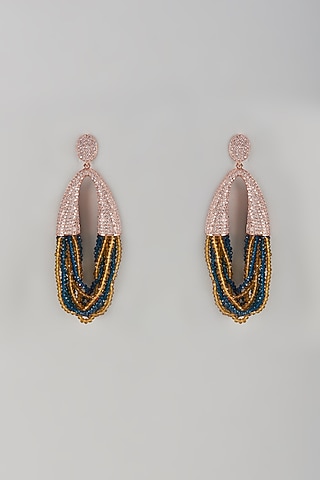 Rose Gold Finish Crystal Dangler Earrings by Desi Bijouu