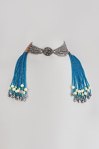 Black Rhodium Finish Crystal Scarf Necklace by Desi Bijouu