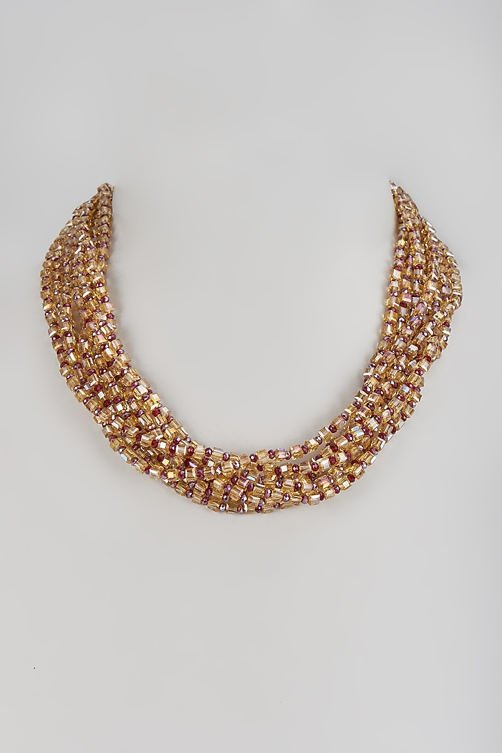 Brown Crystal & Beaded Necklace by Desi Bijouu