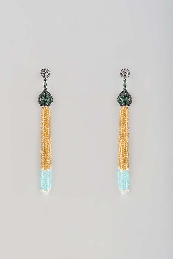 Black Rhodium Finish Crystal Dangler Earrings by Desi Bijouu