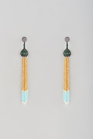 Black Rhodium Finish Crystal Dangler Earrings by Desi Bijouu