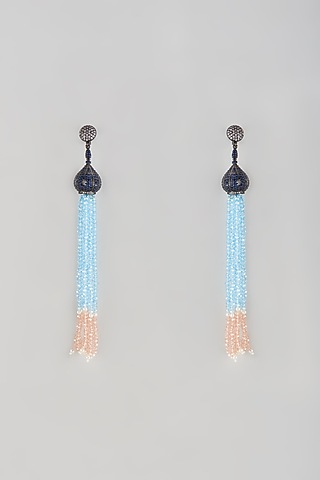 Black Rhodium Finish Crystal Dangler Earrings by Desi Bijouu