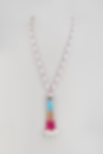 Black Rhodium Finish Crystal & Pearl Long Necklace by Desi Bijouu