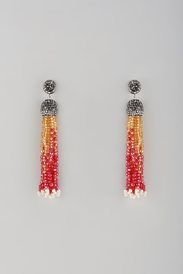 Black Rhodium Finish Crystal Dangler Earrings by Desi Bijouu