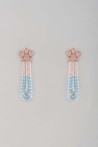 Rose Gold Finish Crystal Dangler Earrings by Desi Bijouu