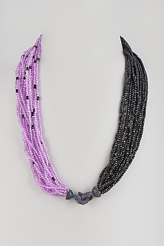 Black Rhodium Finish Crystal Long Beaded Necklace by Desi Bijouu