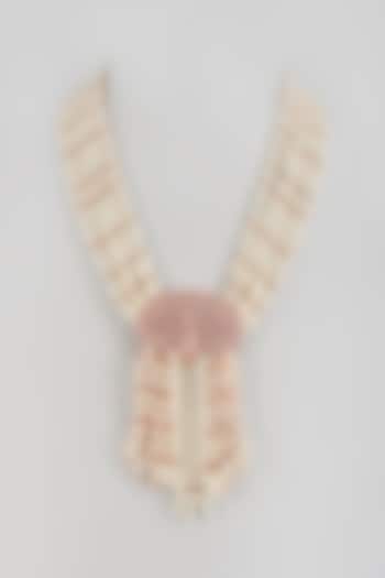 Rose Gold Finish Crystal & Pearl Long Necklace by Desi Bijouu
