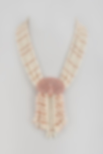 Rose Gold Finish Crystal & Pearl Long Necklace by Desi Bijouu
