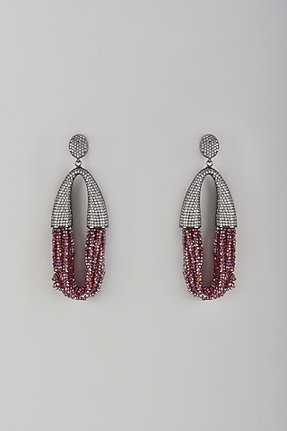Black Rhodium Finish Crystal Dangler Earrings by Desi Bijouu