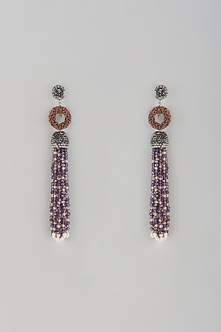 Black Rhodium Finish Crystal Dangler Earrings by Desi Bijouu